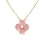 CLOVER 15MM DIAMOND RHODONITE NECKLACE - Rose Gold