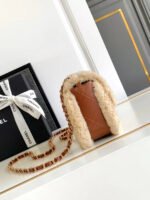 MINI FLAP BAG 18 IN BEIGE WOOL AND GINGER ORANGE CALFSKIN GOLD HARDWARE - Image 3