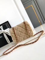 MINI FLAP BAG 18 IN BEIGE WOOL AND GINGER ORANGE CALFSKIN GOLD HARDWARE - Image 13