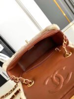 MINI FLAP BAG 18 IN BEIGE WOOL AND GINGER ORANGE CALFSKIN GOLD HARDWARE - Image 8