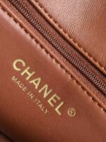 MINI FLAP BAG 18 IN BEIGE WOOL AND GINGER ORANGE CALFSKIN GOLD HARDWARE - Image 18