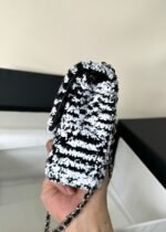 FLAP BAG 20 IN BLACK AND WHITE SEQUINS SILVER HARDWARE - Image 13
