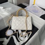 CHANEL 25S CLASSIC COCO HANDLE BAG 19 CM IN WHITE LAMBSKIN WITH GOLD HARDWARE - Image 14