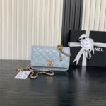 CHANEL 25S CHAIN WALLET 19 IN LIGHT BLUE LAMBSKIN GOLD HARDWARE - Image 10