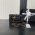 CHANEL 25S CHAIN WALLET 19 IN BLACK LAMBSKIN GOLD HARDWARE - Image 2