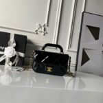 CHANEL 25S FLAP BAG 18 IN BLACK GLOSSY CALFSKIN