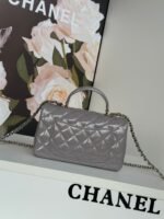 MINI FLAP BAG 20 IN LIGHT GRAY GLOSSY CALFSKIN GOLD HARDWARE - Image 9