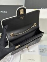 QUILTED FLAP BAG WITH WHITE TRIM 19 IN BLACK LAMBSKIN - Image 2