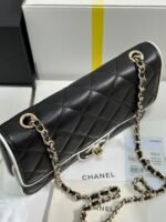 QUILTED FLAP BAG WITH WHITE TRIM 19 IN BLACK LAMBSKIN - Image 4