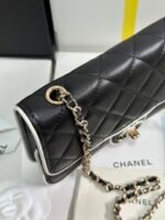QUILTED FLAP BAG WITH WHITE TRIM 19 IN BLACK LAMBSKIN - Image 14
