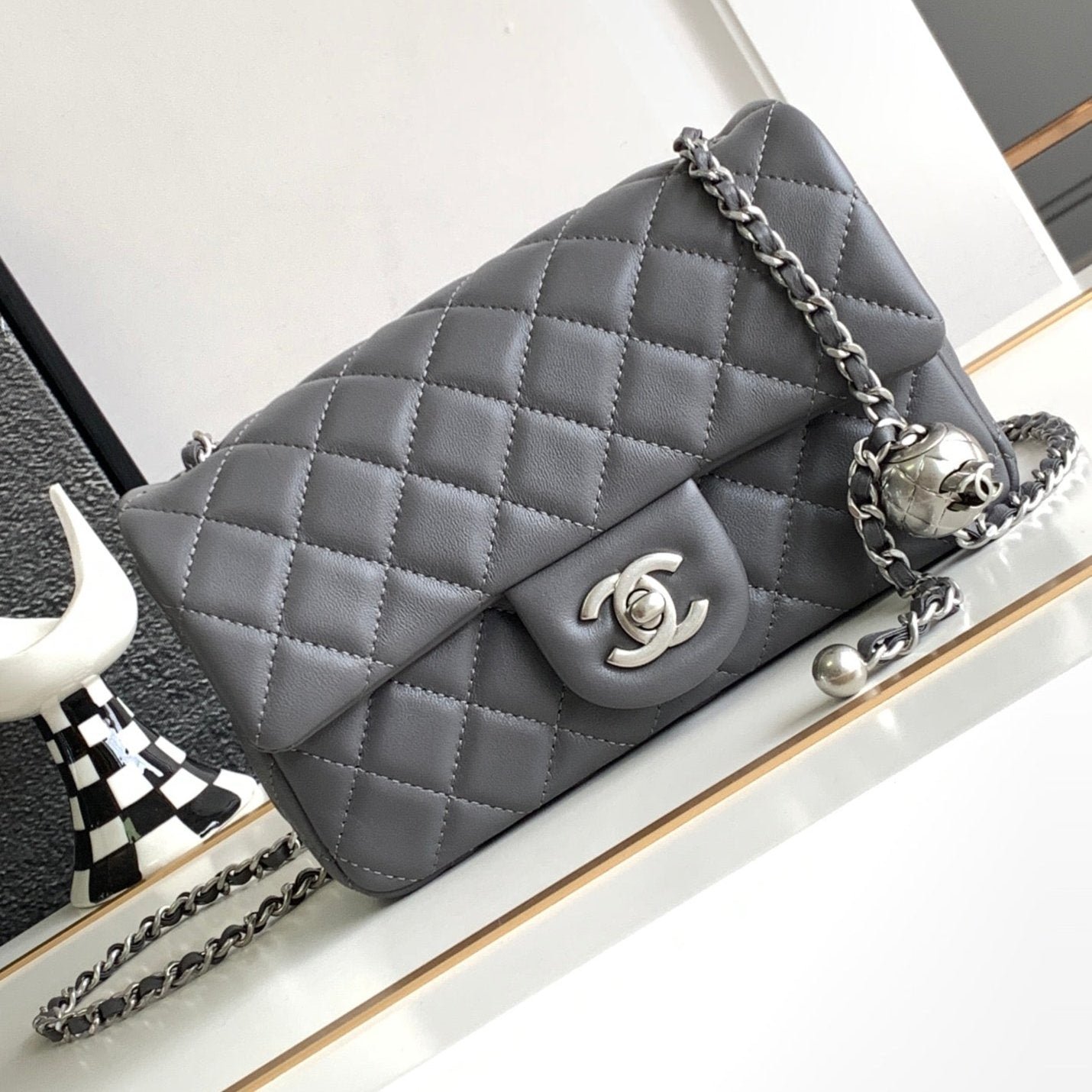 img_d0c94e6f_20231109_i1699528201_3824_0_jpg CC MINI 20 FLAP BAG IN DARK GREY CALFSKIN - Image 1