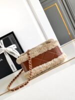 CHANEL 25S FLAP BAG 18 CM IN BEIGE WOOL AND BROWN LAMBSKIN - Image 14