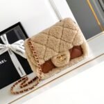 CHANEL 25S FLAP BAG 18 CM IN BEIGE WOOL AND BROWN LAMBSKIN - Image 10