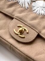 CHANEL 25S CLASSIC FLAP 26 CM IN LIGHT BEIGE CANVAS EMBROIDERED MOTIF WITH GOLD HARDWARE - Image 11