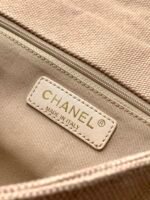CHANEL 25S CLASSIC FLAP 26 CM IN LIGHT BEIGE CANVAS EMBROIDERED MOTIF WITH GOLD HARDWARE - Image 7