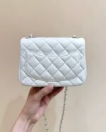 CHANEL 25S MINI SQUARE FLAP BAG 17 IN WHITE CALFSKIN CAVIAR GOLD HARDWARE - Image 11