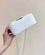 CHANEL 25S MINI SQUARE FLAP BAG 17 IN WHITE CALFSKIN CAVIAR GOLD HARDWARE - Image 16