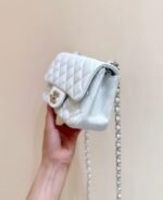 CHANEL 25S MINI SQUARE FLAP BAG 17 IN WHITE CALFSKIN CAVIAR GOLD HARDWARE - Image 3