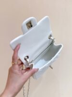 CHANEL 25S MINI SQUARE FLAP BAG 17 IN WHITE CALFSKIN CAVIAR GOLD HARDWARE - Image 4