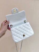 CHANEL 25S MINI SQUARE FLAP BAG 17 IN WHITE CALFSKIN CAVIAR GOLD HARDWARE - Image 5
