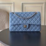 CHANEL 25S CLASSIC FLAP BAG 25 CM IN LIGHT BLUE LAMBSKIN WITH GOLD HARDWARE - Image 6