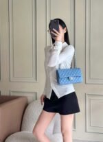 CHANEL 25S CLASSIC FLAP BAG 25 CM IN LIGHT BLUE LAMBSKIN WITH GOLD HARDWARE - Image 8