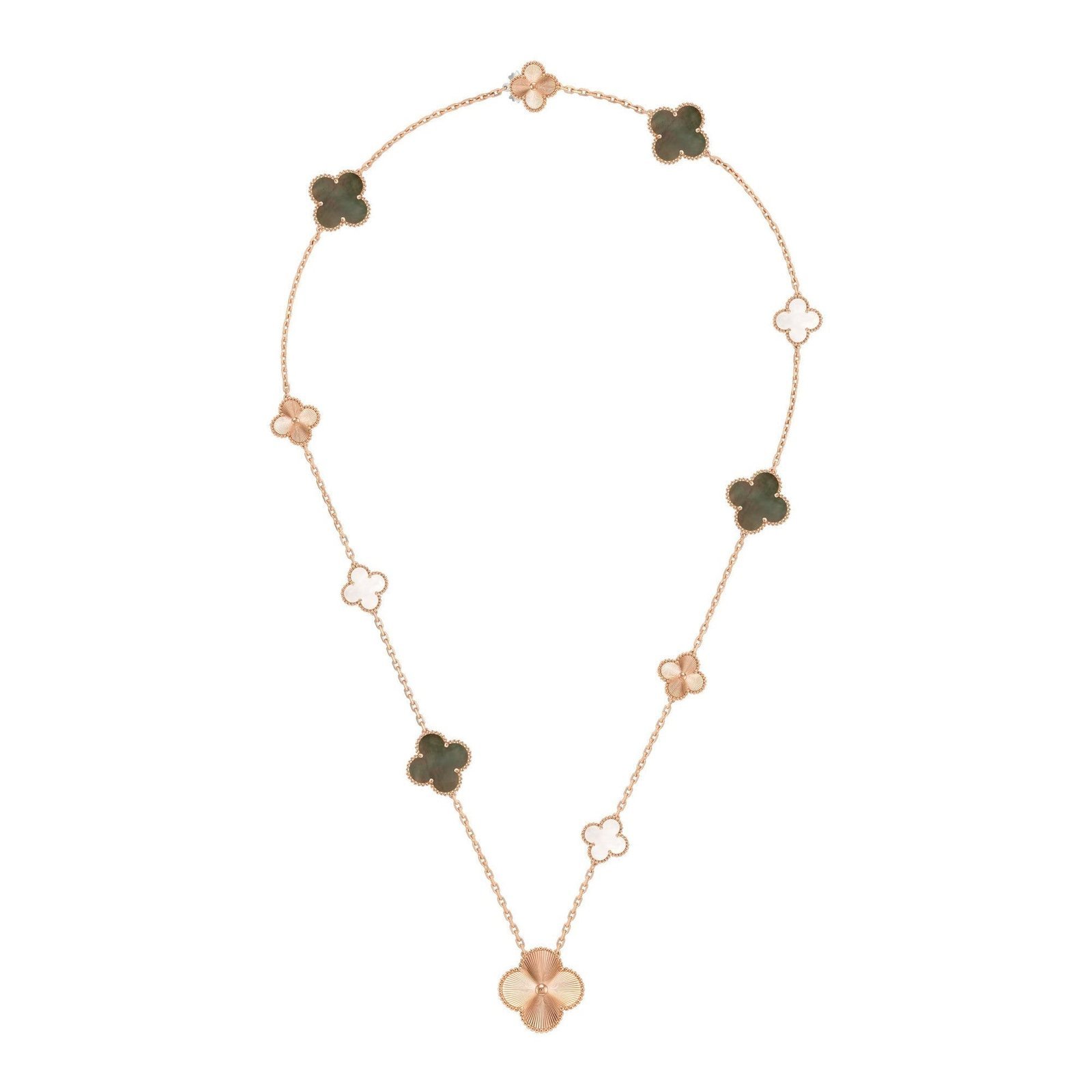 rose-gold-3.jpg DETACHABLE CLOVER 15(11+4) FLOWER ROSE GOLD NECKLACE SET - Image 1
