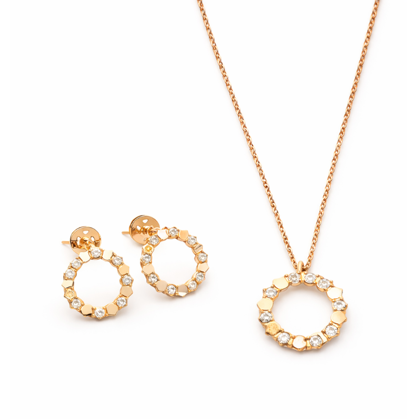 rosee.png Branded Paris Neckless and Earrings Set Rose Gold - Image 1