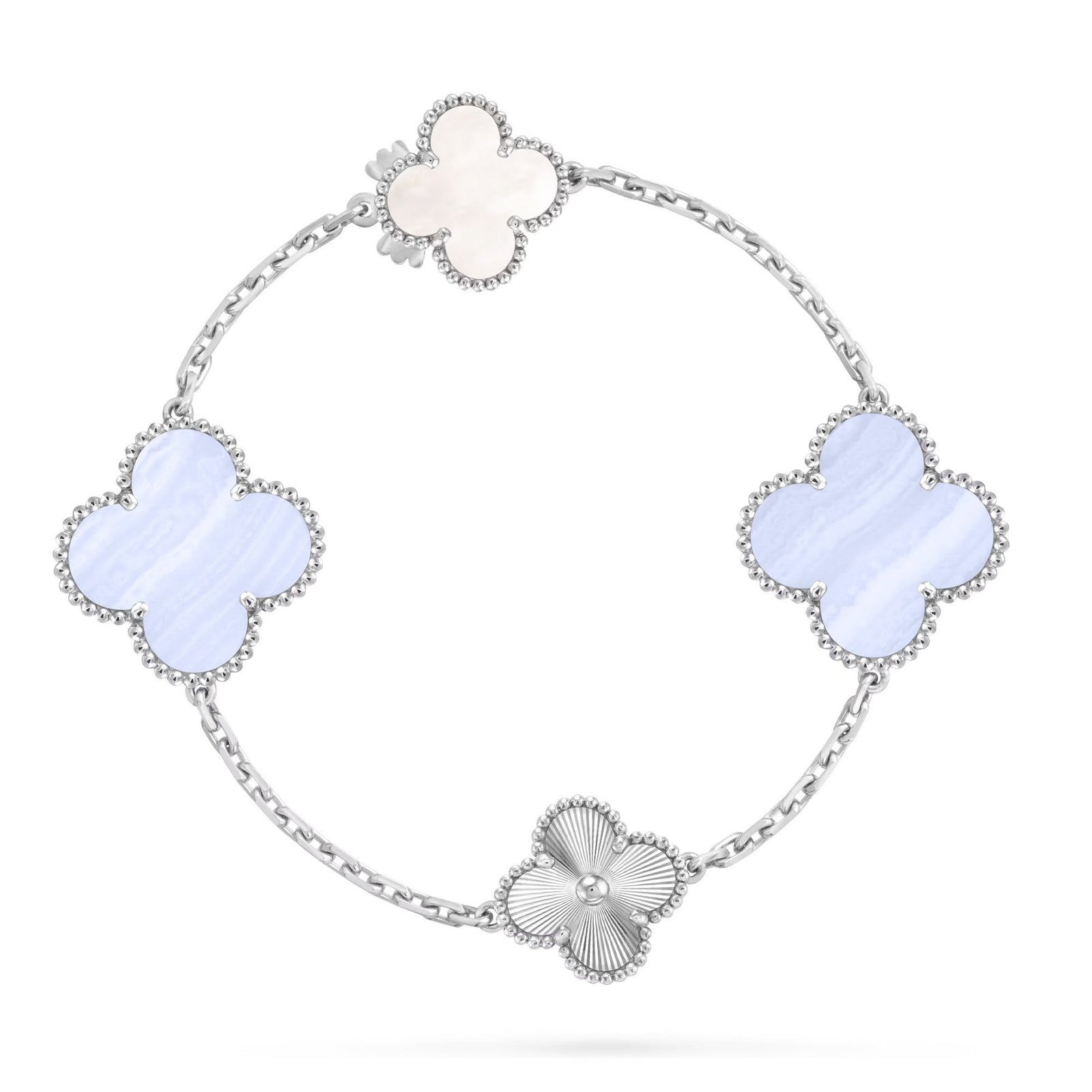 silver-4_eeccc3dd-2e8e-49d8-96d7-fdcb9b871f51-1.jpg DETACHABLE CLOVER 15(11+4) FLOWER SILVER NECKLACE SET - Image 1