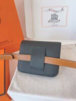 HM KELLY CONSTANCE SLIM WALLET BELT IN BLACK CALFSKIN GOLD HARDWARE - Image 13