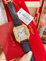 SANTOS LADY 35MM QUARTZ 35MM GOLD CASE DIAMOND BEZEL LEATHER - Image 2