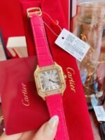 SANTOS LADY 35MM QUARTZ 35MM GOLD CASE DIAMOND BEZEL LEATHER - Image 4