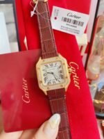 SANTOS LADY 35MM QUARTZ 35MM GOLD CASE DIAMOND BEZEL LEATHER - Image 5