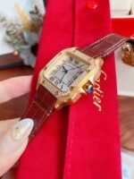 SANTOS LADY 35MM QUARTZ 35MM GOLD CASE DIAMOND BEZEL LEATHER - Image 15