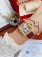 SANTOS LADY 35MM QUARTZ 35MM GOLD CASE DIAMOND BEZEL LEATHER - Image 16