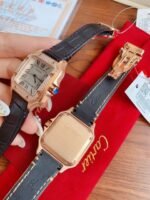 SANTOS LADY 35MM QUARTZ ROSE GOLD CASE DIAMOND BEZEL LEATHER - Image 5