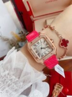 SANTOS LADY 35MM QUARTZ ROSE GOLD CASE DIAMOND BEZEL LEATHER - Image 6