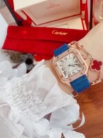 SANTOS LADY 35MM QUARTZ ROSE GOLD CASE DIAMOND BEZEL LEATHER - Image 14