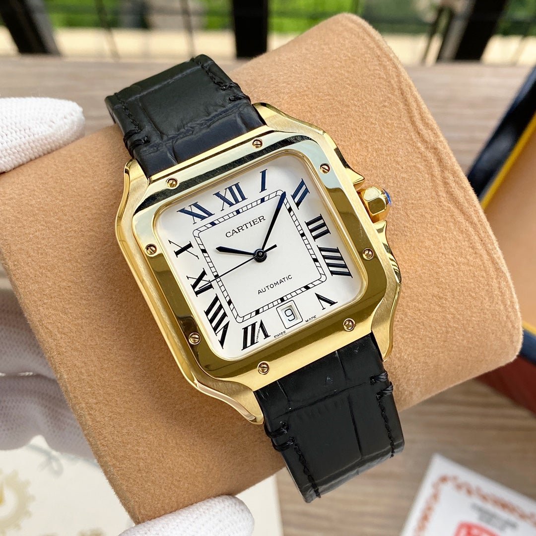 13273087391690344_8da889a6-7ff7-4c39-8ee7-b69446161ffc SANTOS 38MM GOLD CASE AUTOMATIC LEATHER - Image 1