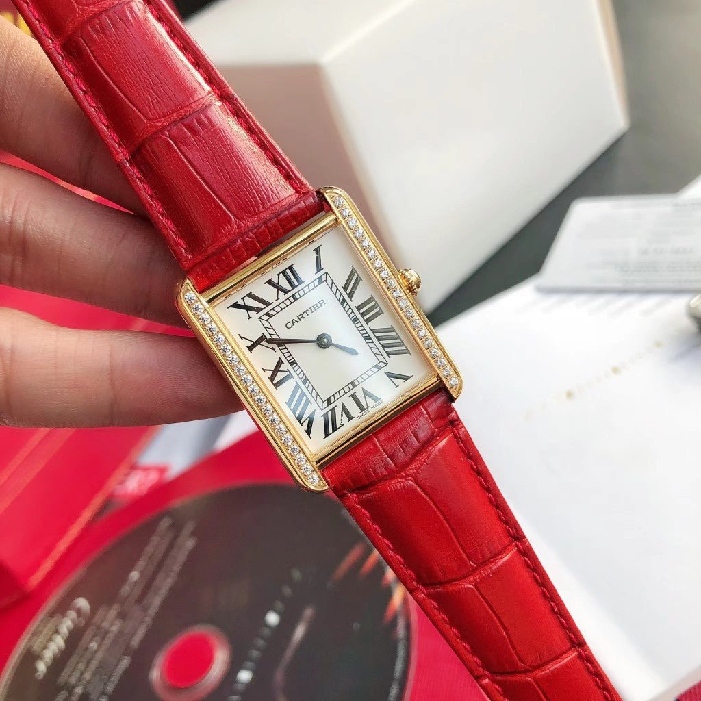 13344688648698586 TANK SOLO GOLD DIAMOND BEZEL RED CROCODILE LEATHER - Image 1