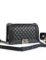 CC MEDIUM 25 BOY BAG IN BLACK LAMBSKIN SILVER HARDWARE - Image 11