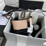 CC GABRIELLE MINI 20 HOBO BAG IN ALMOND BEIGE MIX BLACK CALFSKIN - Image 10