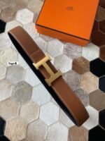 HM CONSTANCE BELT BUCKLE & REVERSIBLE BRONZE BROWN LEATHER STRAP 38MM GOLD HARDWARE - Image 7