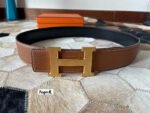 HM CONSTANCE BELT BUCKLE & REVERSIBLE BRONZE BROWN LEATHER STRAP 38MM GOLD HARDWARE - Image 3