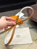HM FOCUS BUCKLE & REVERSIBLE BRONZE BROWN AND WHITE LEATHER STRAP 13MM GOLD HARDWARE - Image 12