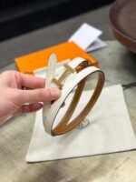 HM FOCUS BUCKLE & REVERSIBLE BRONZE BROWN AND WHITE LEATHER STRAP 13MM GOLD HARDWARE - Image 9
