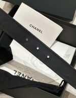 DOUBLE C BELT 30MM IN BLACK CALFSKIN GOLD BUCKLE WITH EMBOSSED CHECK PATTERN - Image 5