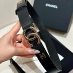 DOUBLE C BELT 30MM IN BLACK CALFSKIN GOLD BUCKLE WITH EMBOSSED CHECK PATTERN - Image 8