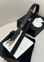 DOUBLE C BELT 30MM IN BLACK CALFSKIN GOLD BUCKLE WITH EMBOSSED CHECK PATTERN - Image 7