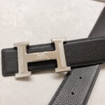 HM BELT BUCKLE & REVERSIBLE BLACK LEATHER STRAP 38 MM SILVER HARDWARE - Image 3